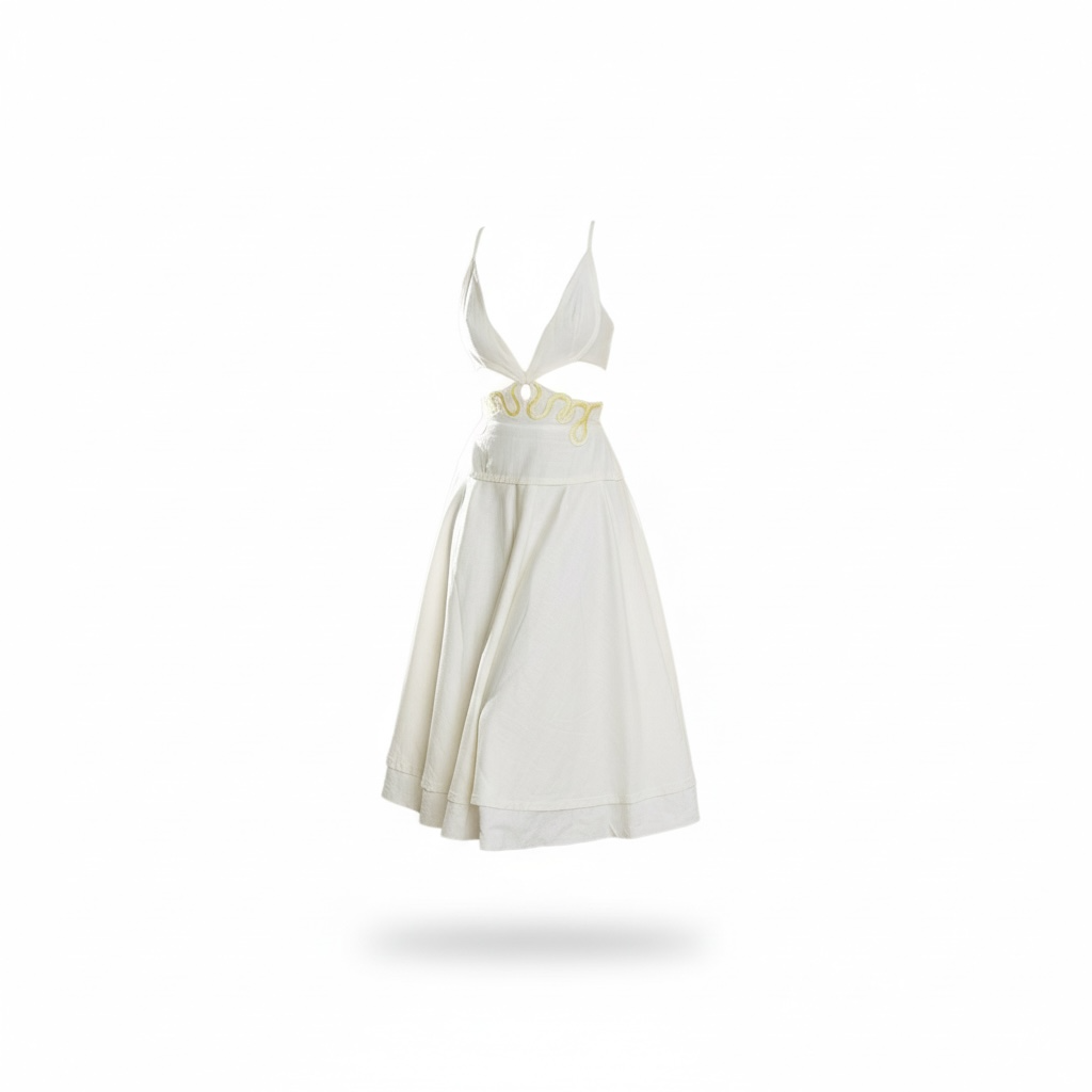 White dress with a belt on a white background
