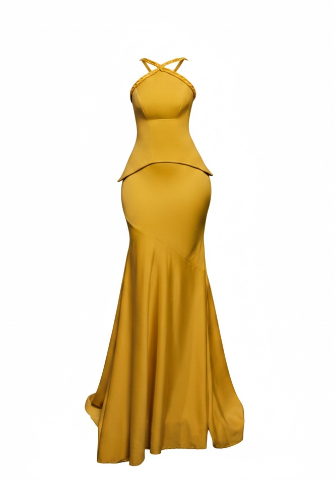 Yellow evening gown on a white background