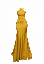 Yellow evening gown on a white background