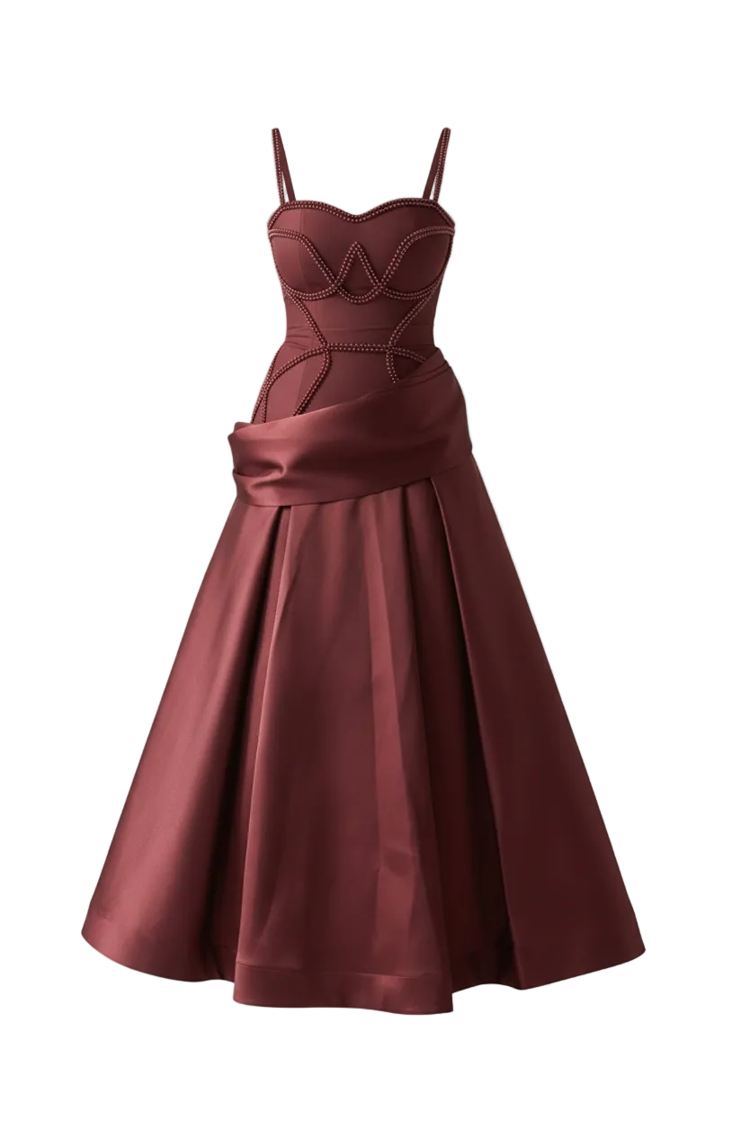 Maroon evening gown on a transparent background