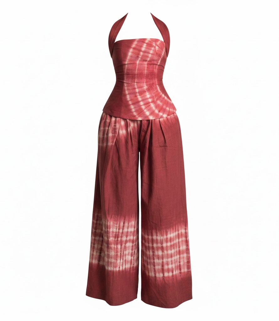 Red and white tie-dye dress on a white background